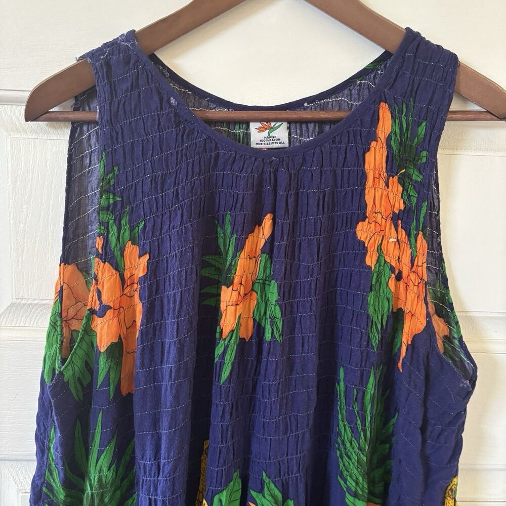 Hawaiian Dress Womens One Size Sleeveless Smocked Tropical Colorful Resort Birds - Picture 5 of 10